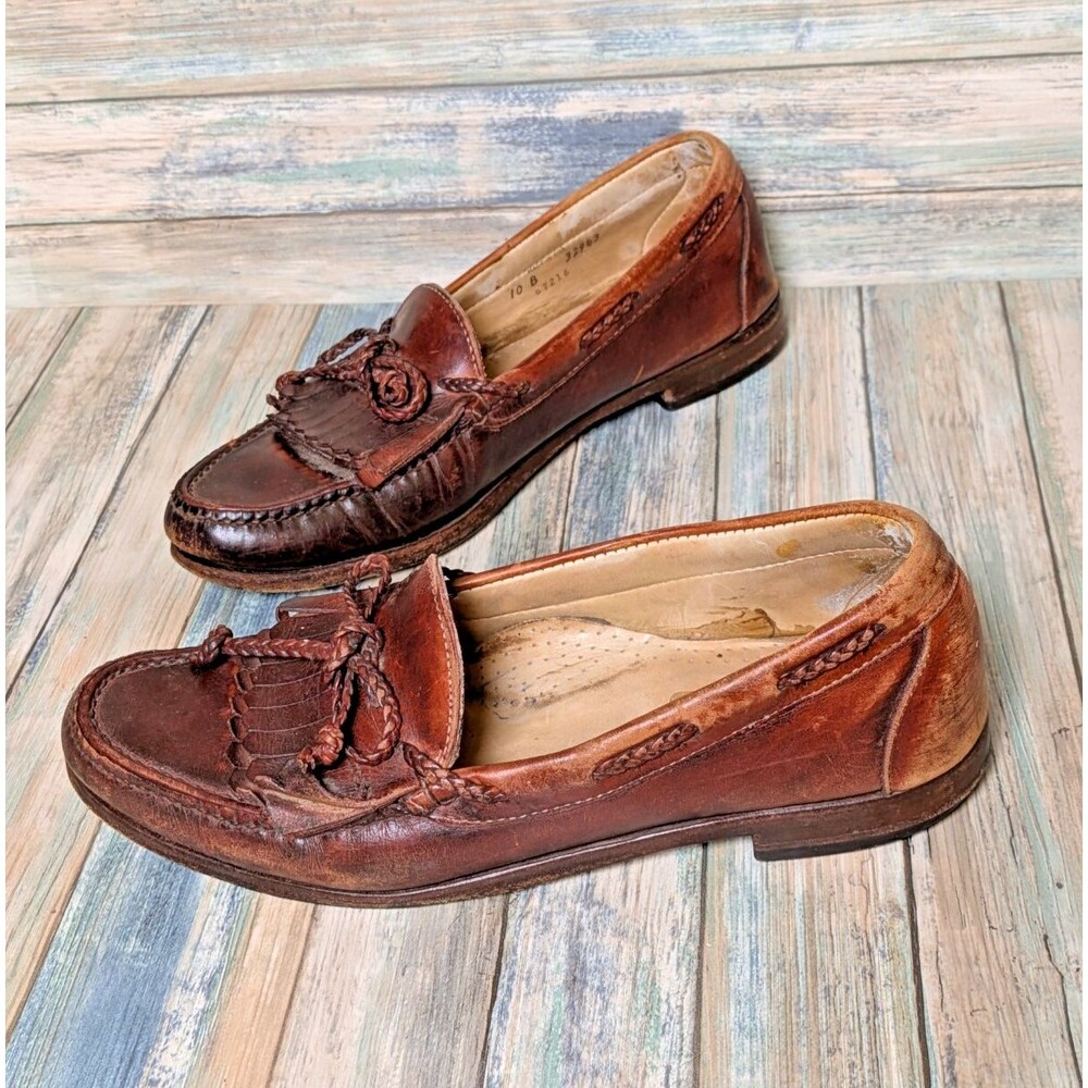 Allen Edmonds Woodstock Brown Leather Loafers Size 10B USA Made Worn Patina